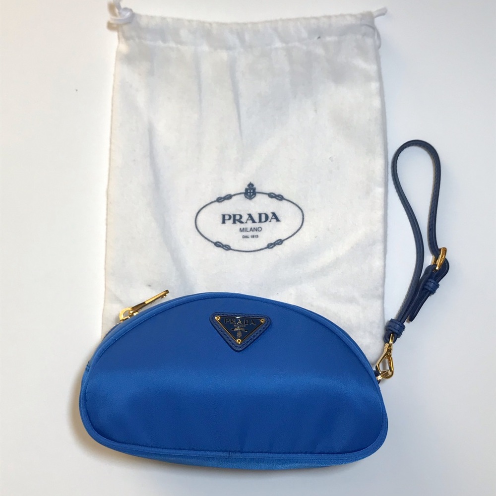 Prada Blue Cosmetic Pouch Wristlet Wallet